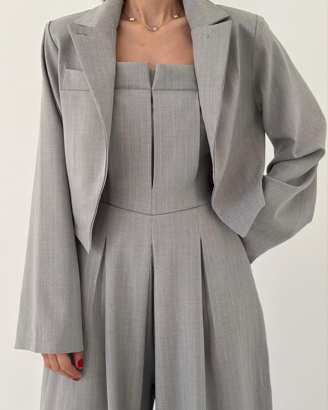 Lauralie - Conjunto Para Ir Al Trabajo Con Mono Sin Tirantes Estilo Chaqueta