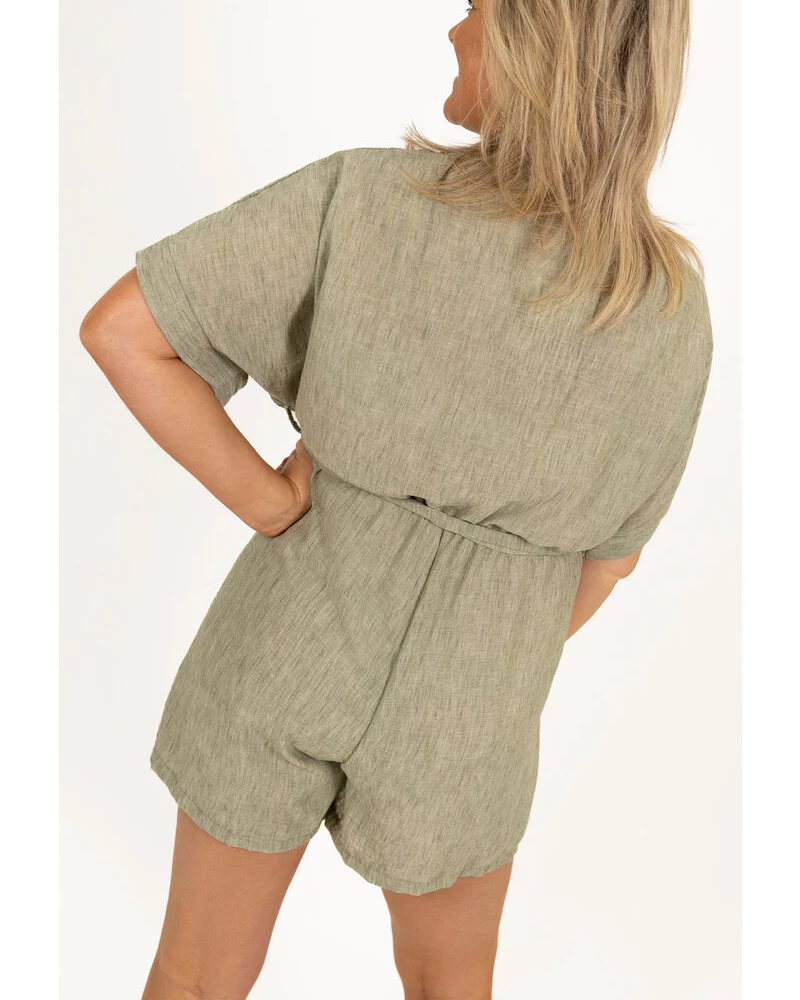 Lerusik - Playsuit De Lino De Manga Corta