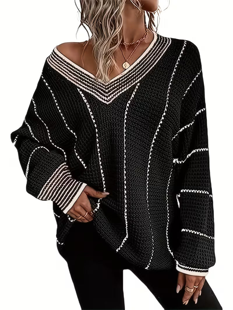 Lykke - Jersey Sobredimensionado De Cuello En V a Rayas