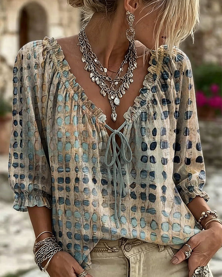 Kesney - Blusa De Lunares Con Cordones