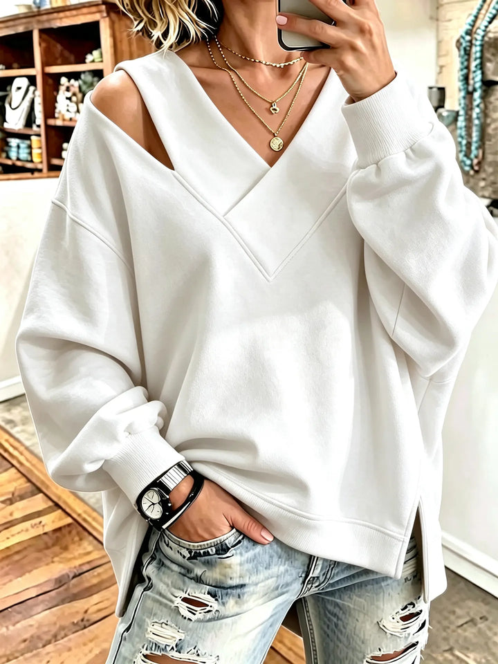 Kirstan - Sudadera Oversize Con Cuello en V y Aberturas Elegantes