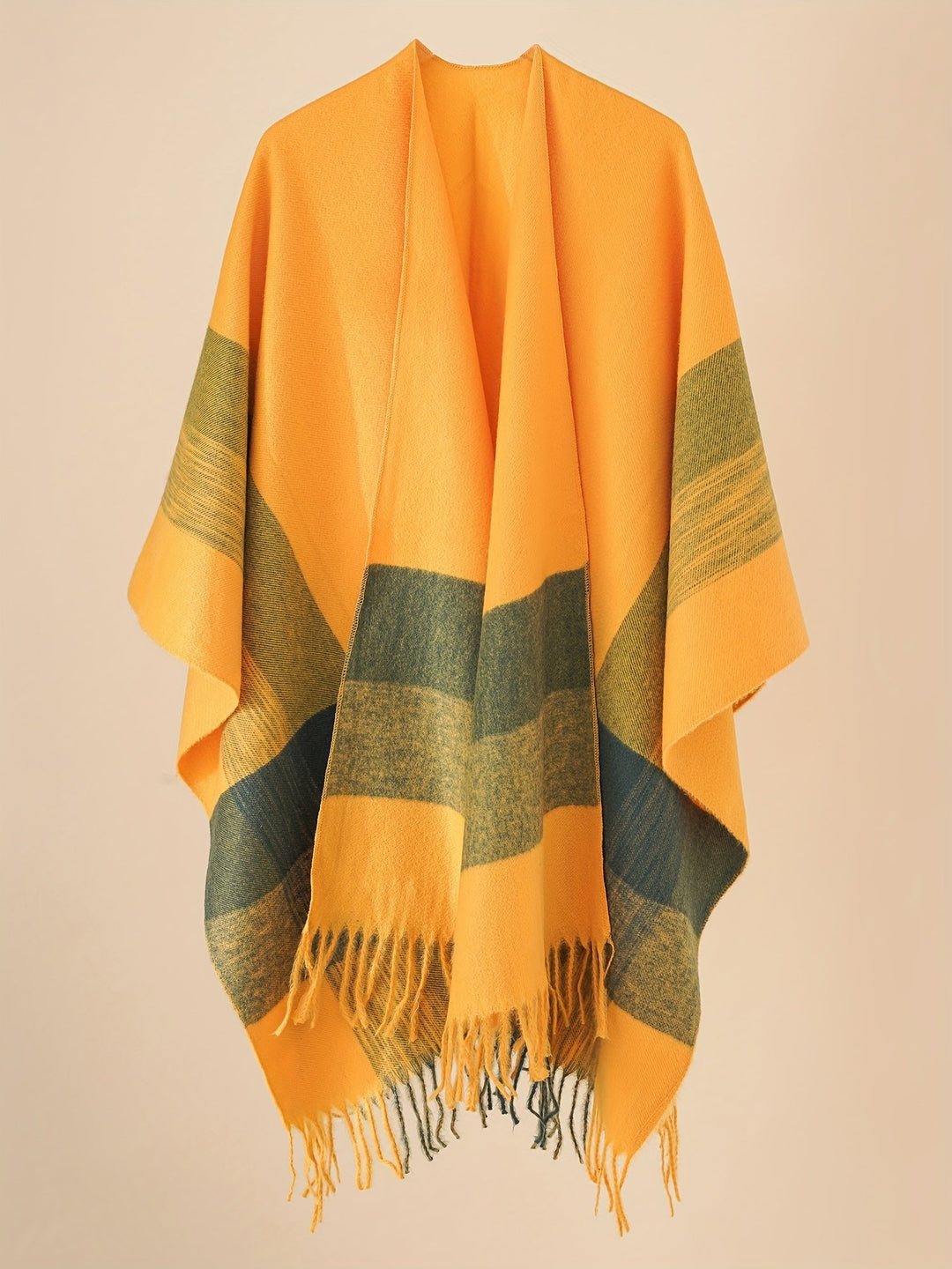 Kyrine - Poncho Chal Con Flecos Y Estampado Geométrico