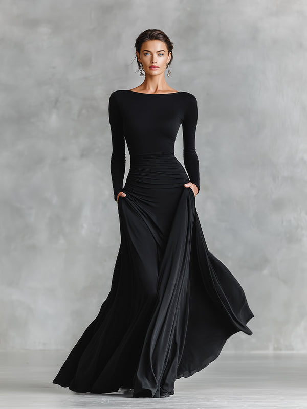 Hestia -  Elegante Vestido Largo con Pliegues Fluidos