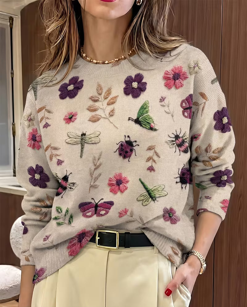 Nigella - Jersey Informal Con Estampado Floral Y De Insectos