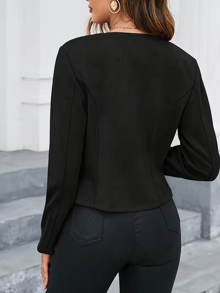 Eria - Chaqueta De Ante Con Cuello Redondo Y Cremallera