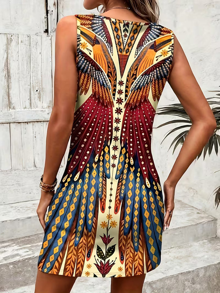 Sajila - Vestido De Verano De Corte en A Con Estampado Bohemio