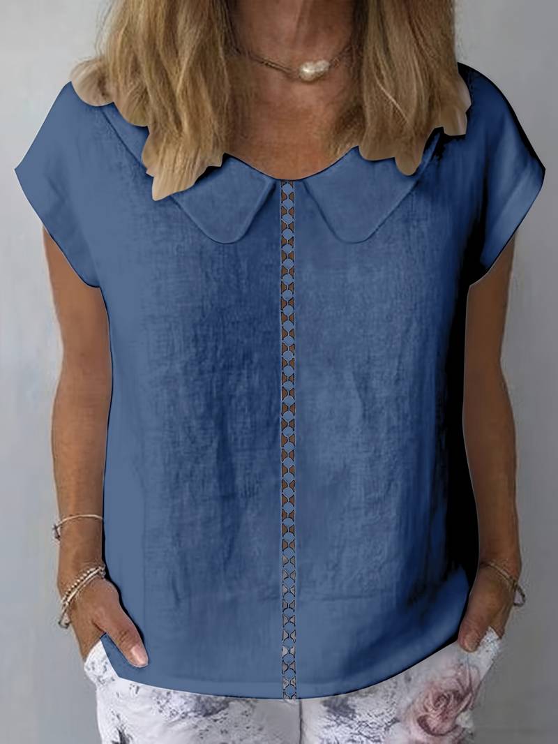 Krischelle - Jersey De Manga Corta Con Encaje en El Cuello