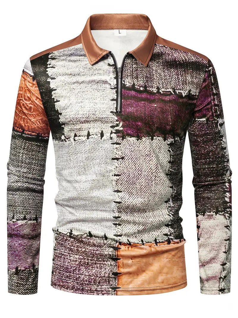 Zerem - Camisa de Manga Larga con Bloques de color y Cremallera