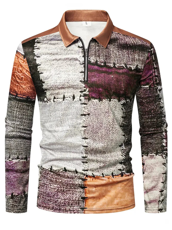 Zerem - Camisa de Manga Larga con Bloques de color y Cremallera