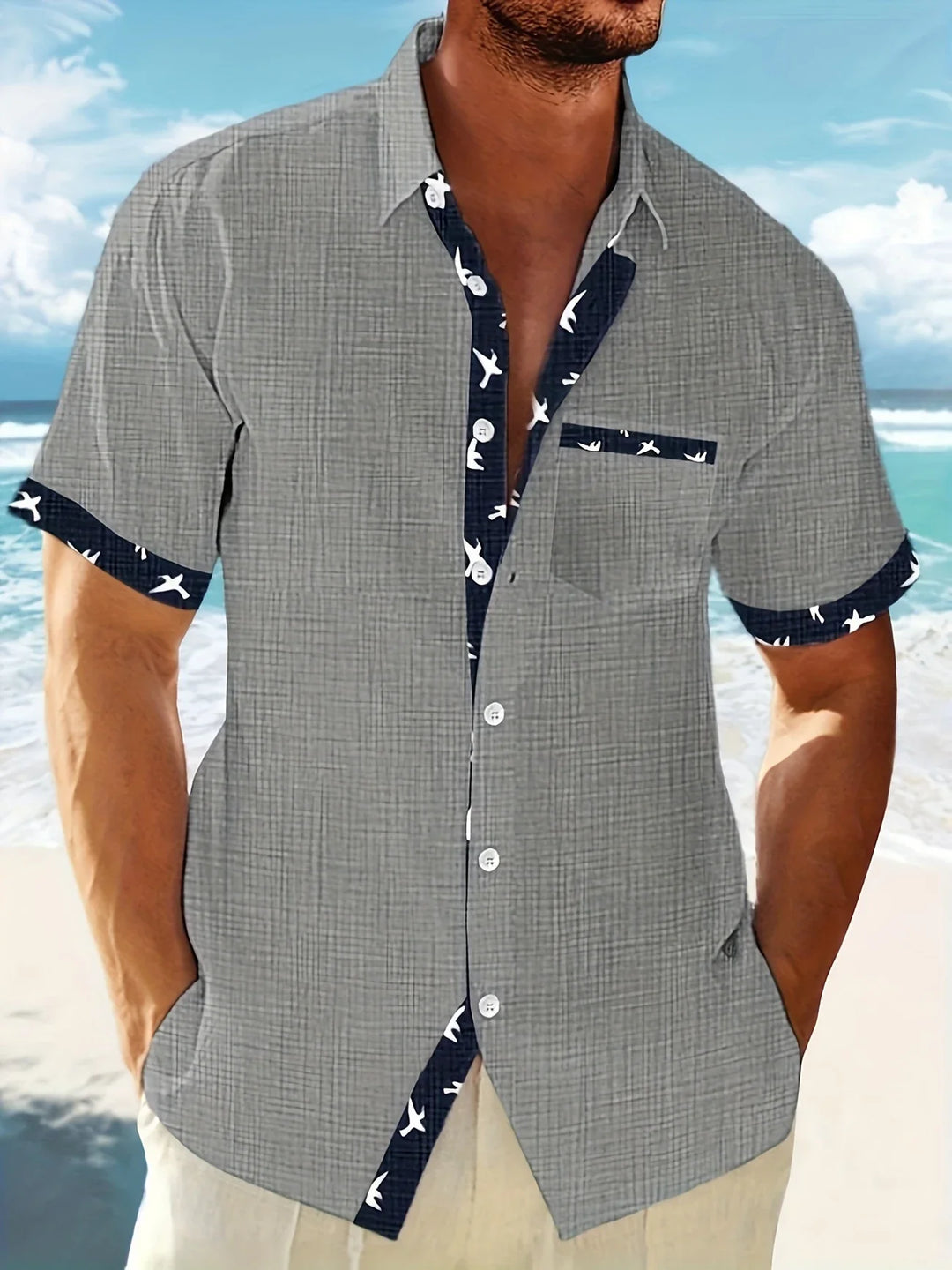 Trofim - Camisa Elegante Con Estampado De Pájaros