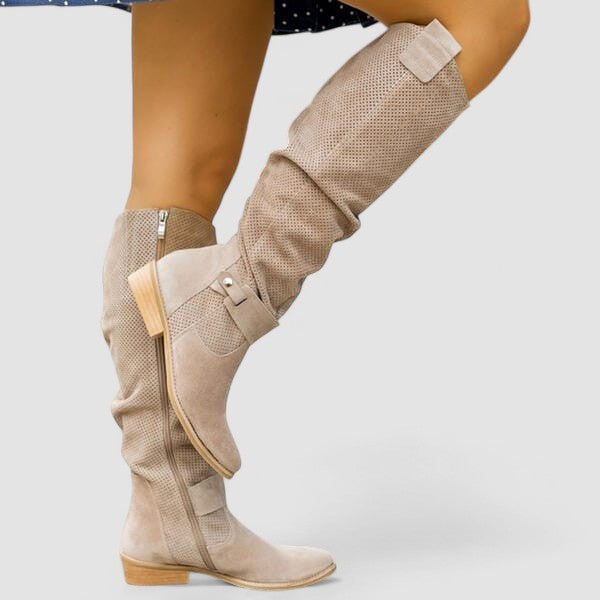Yesinia - Botas Altas De Ante Hasta La Rodilla Con Cremallera