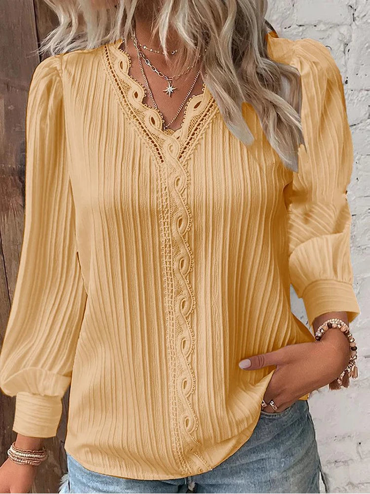 Lakisha - Blusa De Manga Larga Con Cuello De Pico