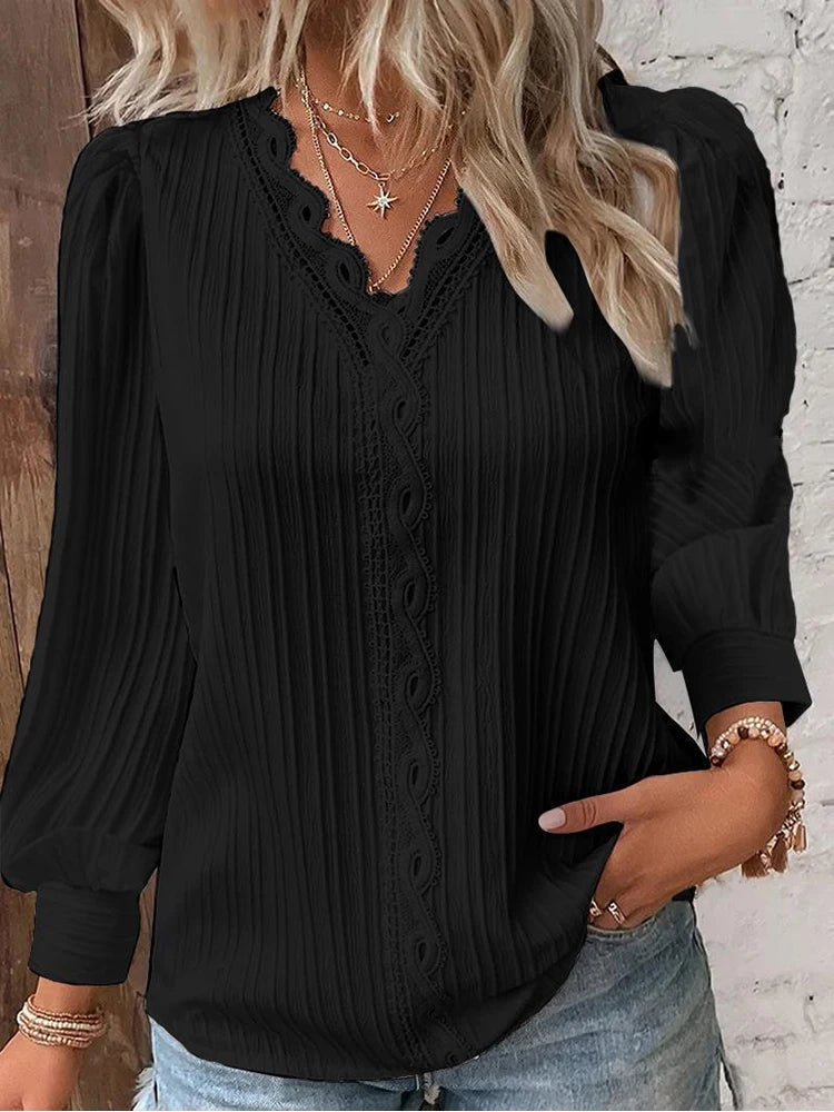 Lakisha - Blusa De Manga Larga Con Cuello De Pico