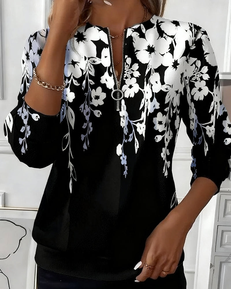 Jessalen - Sudadera Estampada con Cuello y Media Cremallera