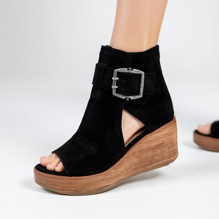 Runske - Sandalias de Cuña con Correa al Tobillo y Hebilla