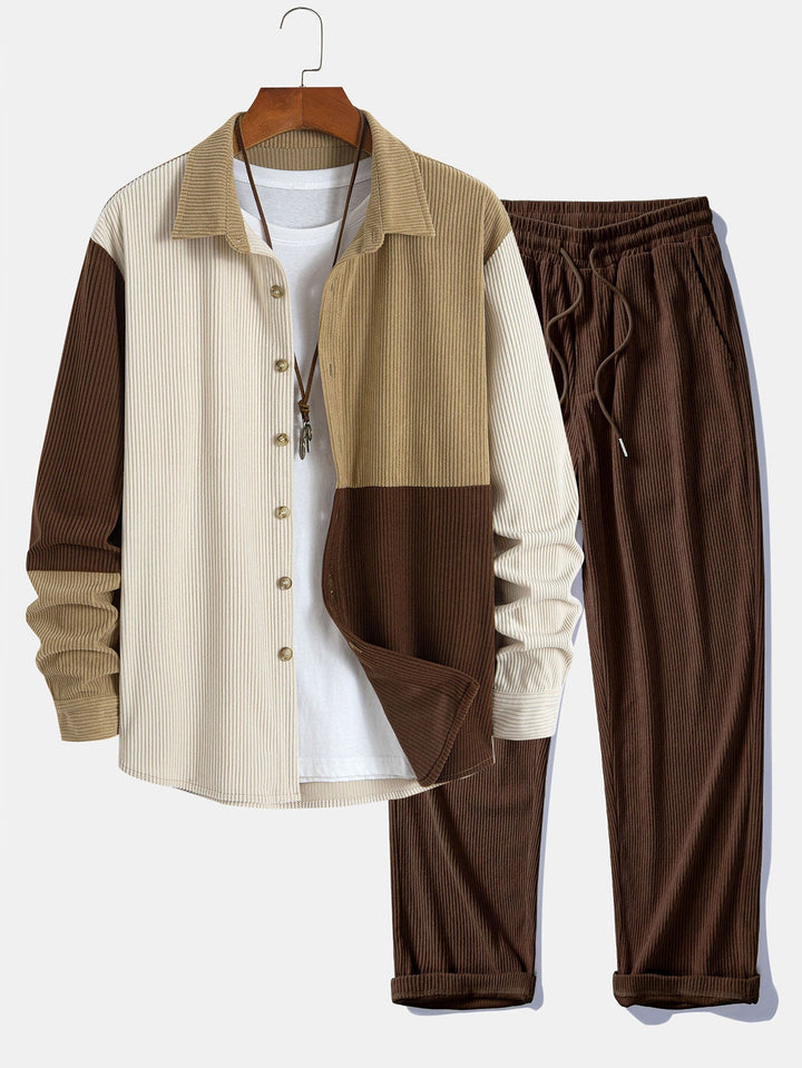 Dermot - Conjunto De Camisa Con Capucha y Pantalones De Patchwork De Pana