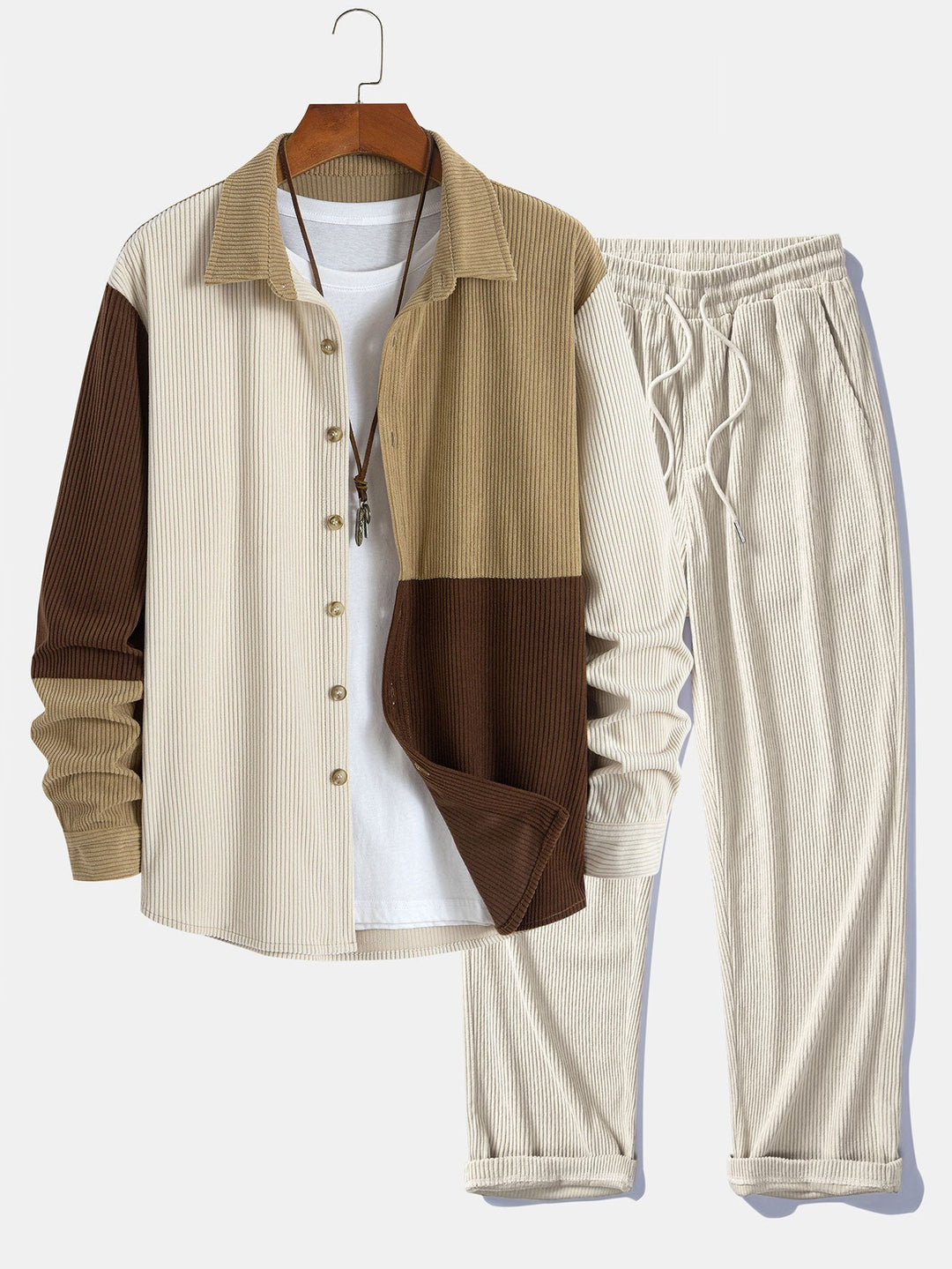 Dermot - Conjunto De Camisa Con Capucha y Pantalones De Patchwork De Pana