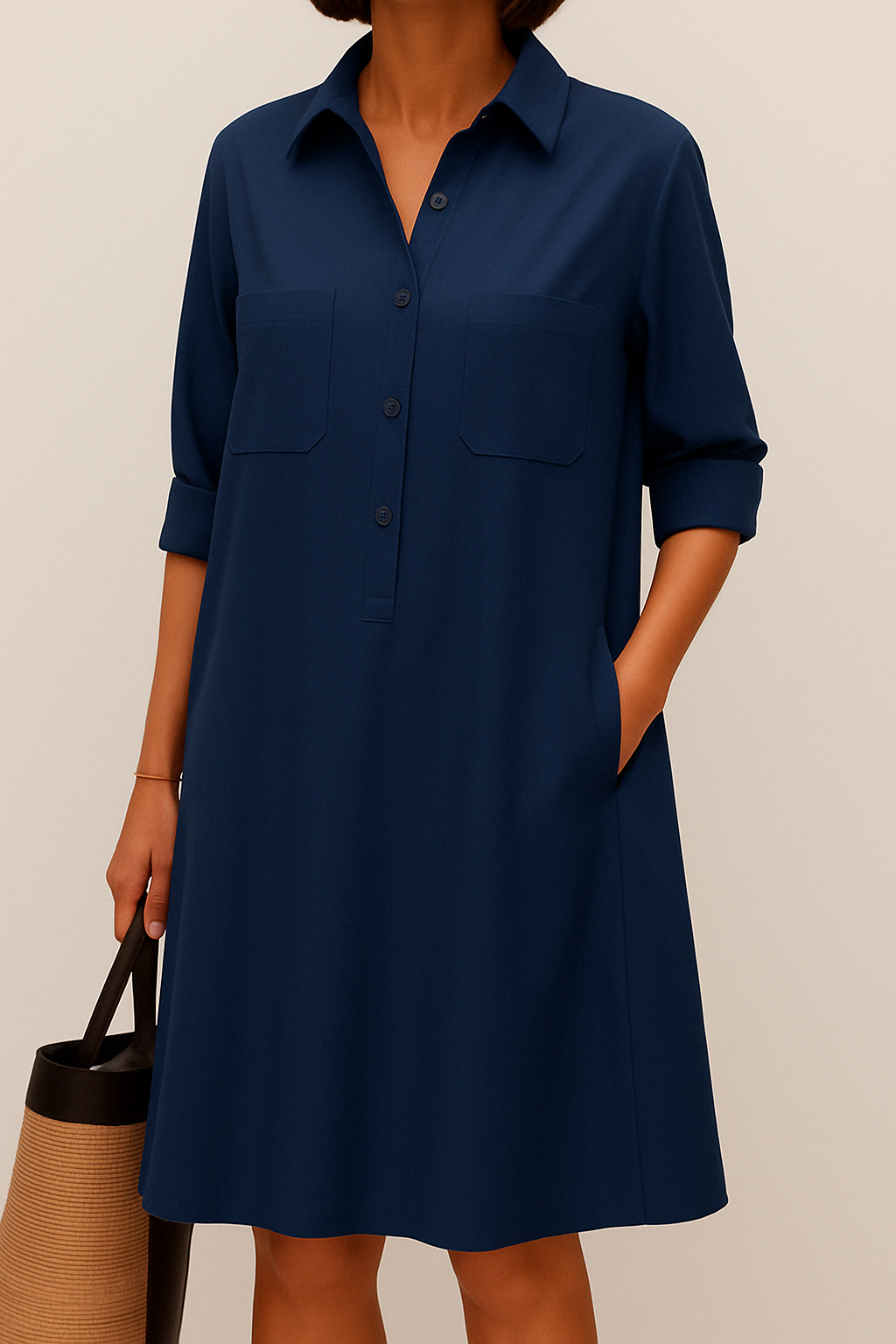 Nelida - Elegante Vestido De Manga Larga Con Bolsillos
