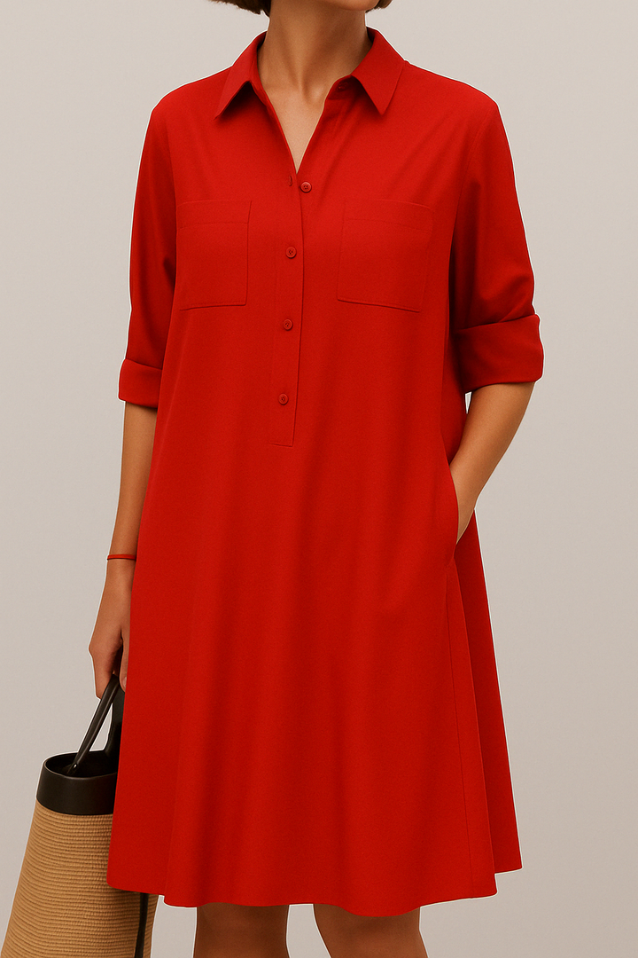 Nelida - Elegante Vestido De Manga Larga Con Bolsillos