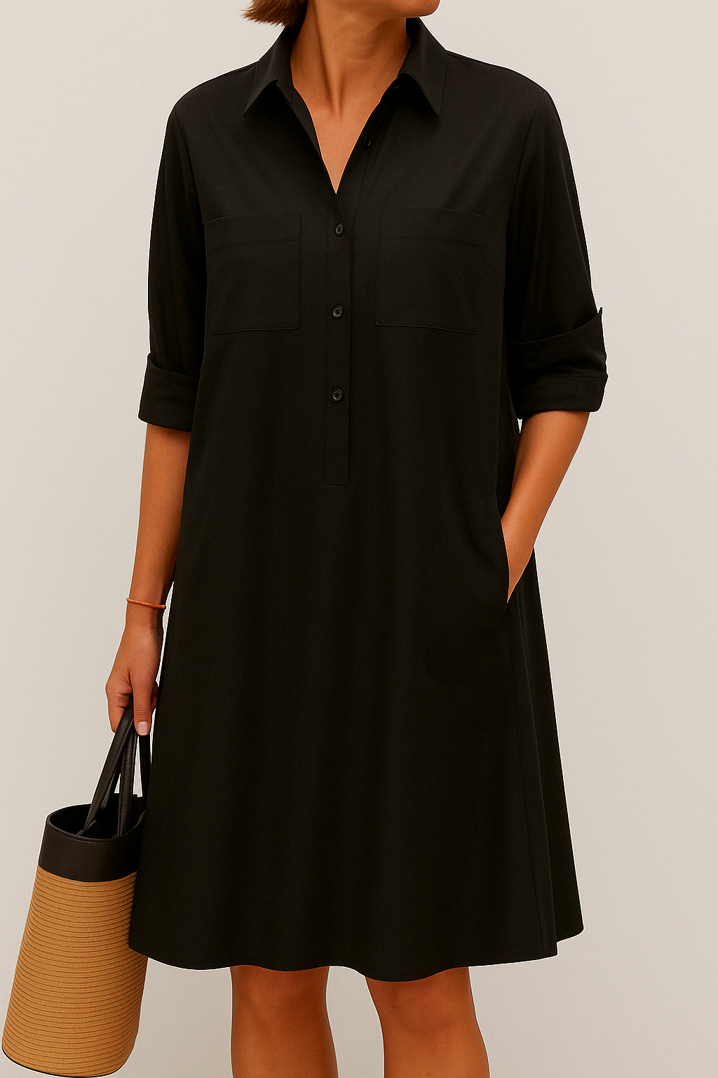 Nelida - Elegante Vestido De Manga Larga Con Bolsillos