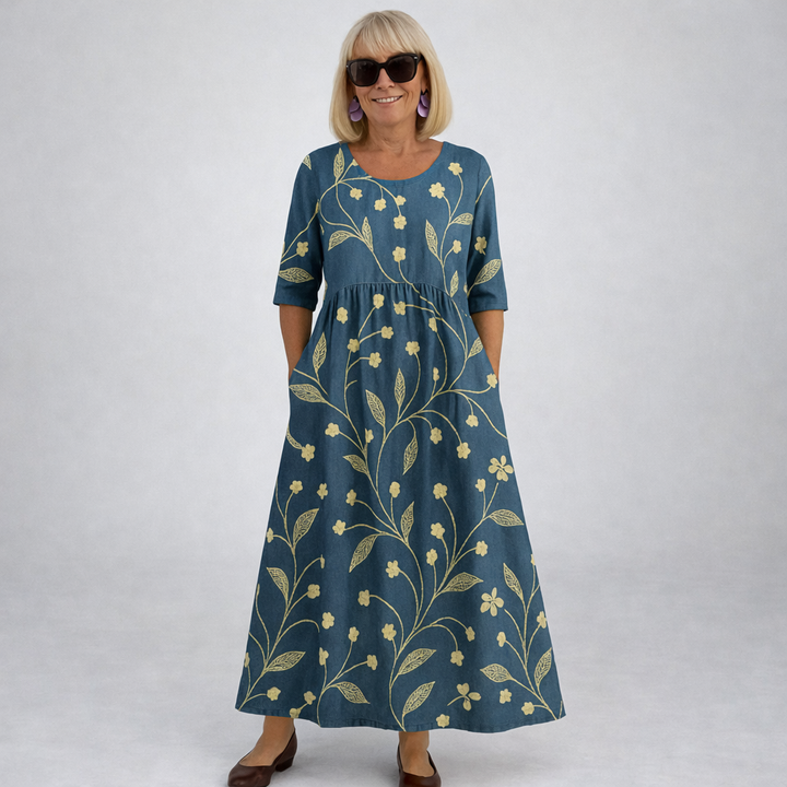 Zunia - Vestido Midi Floral Con Bolsillos