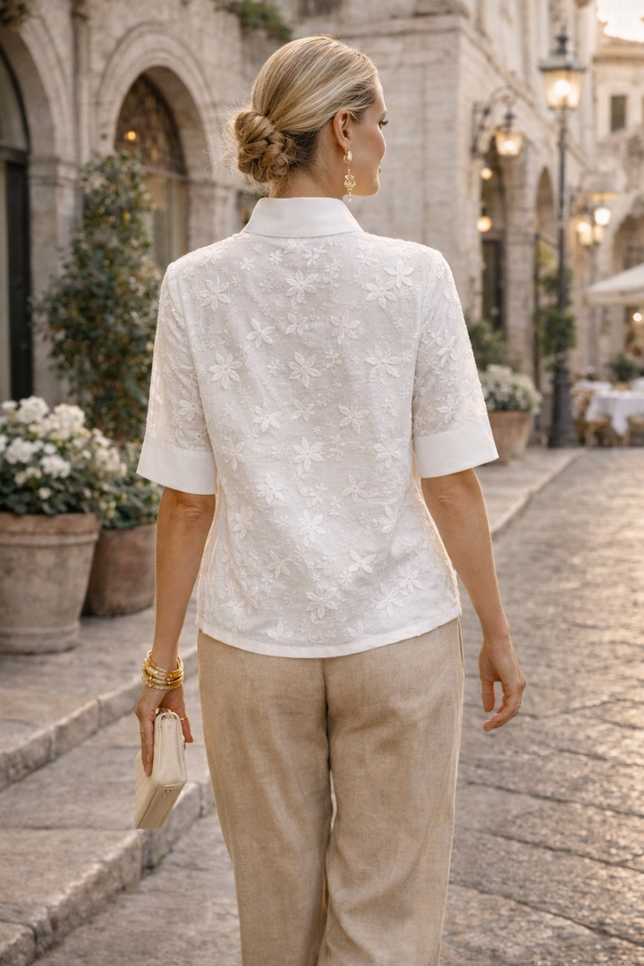 Minulya - Blusa de Manga Corta Con Estampado de Flores