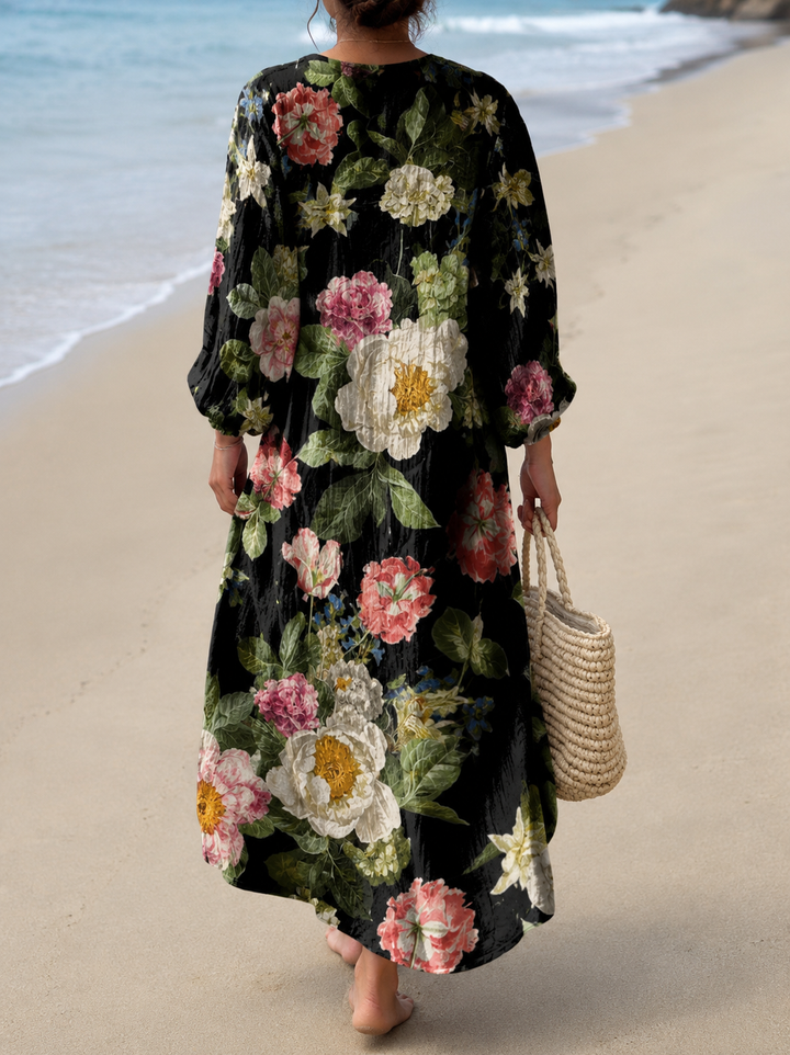 Zylina - Vestido Midi Con Cuello en V y Estampado Floral