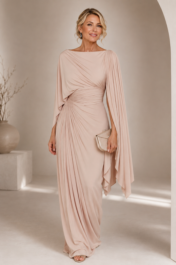 Mirona - Vestido Largo Plisado Con Capa