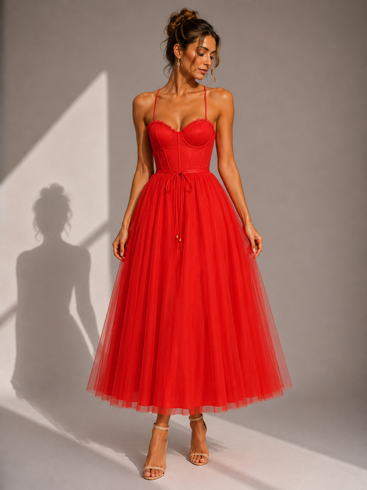 Chiyoko - Elegante Vestido Midi Con Espalda Descubierta