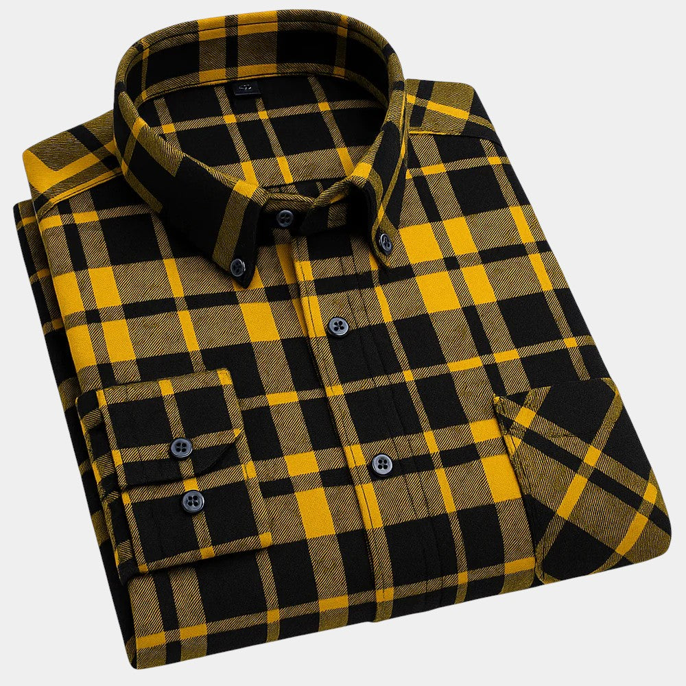Kingsley - Camisa De Algodón a Cuadros De Manga Larga
