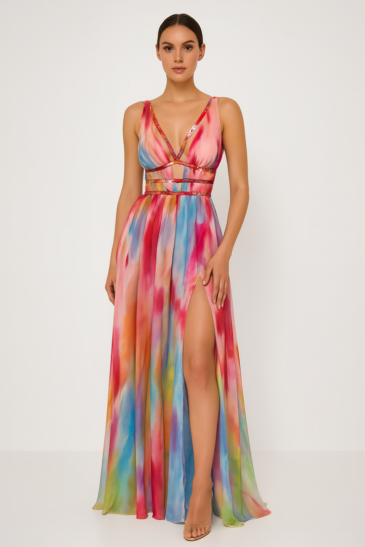 Maggie - Vestido Largo Pintado a La Moda
