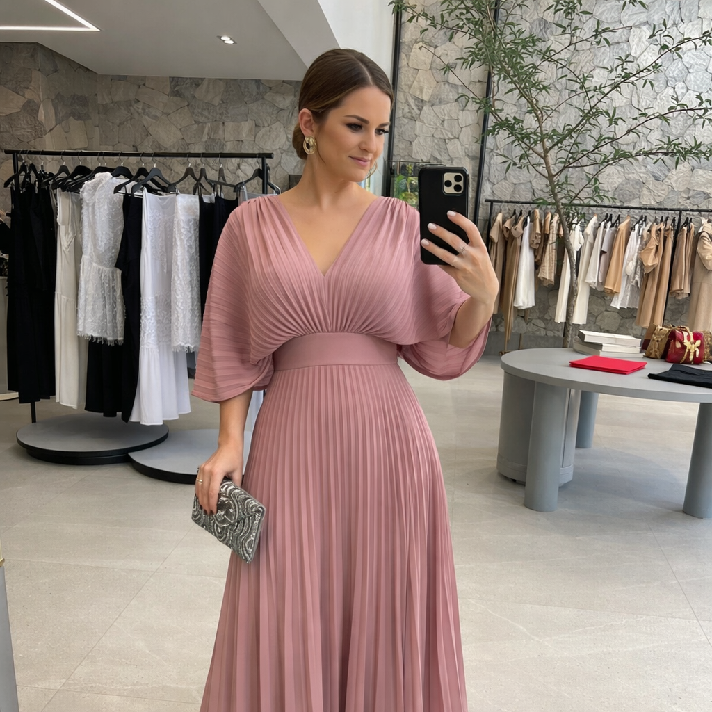 Valerija - Vestido Largo Plisado Vibrante