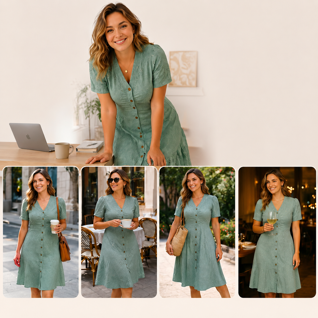 Stellah - Elegante Vestido Midi Con Mangas Abullonadas