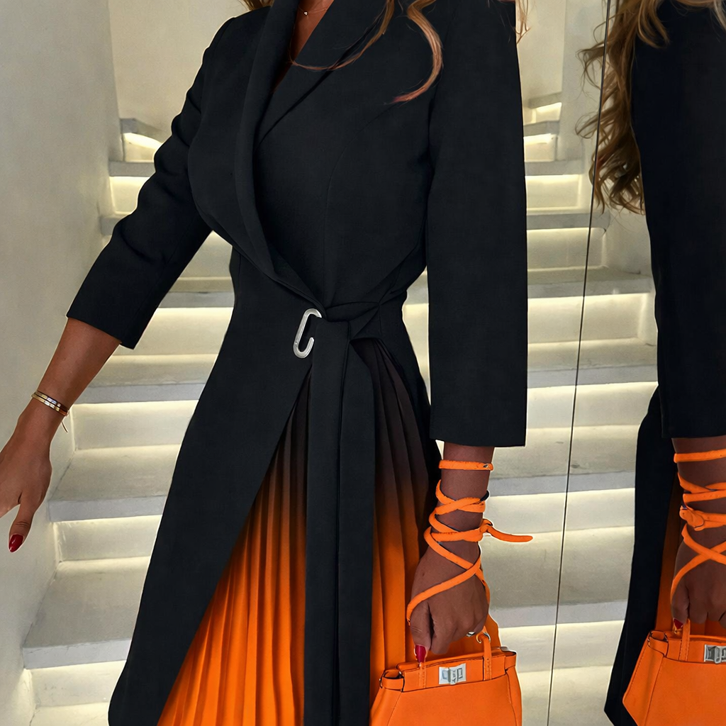 Meja - Vestido Blazer Plisado Con Cuello en V y Efecto Degradado
