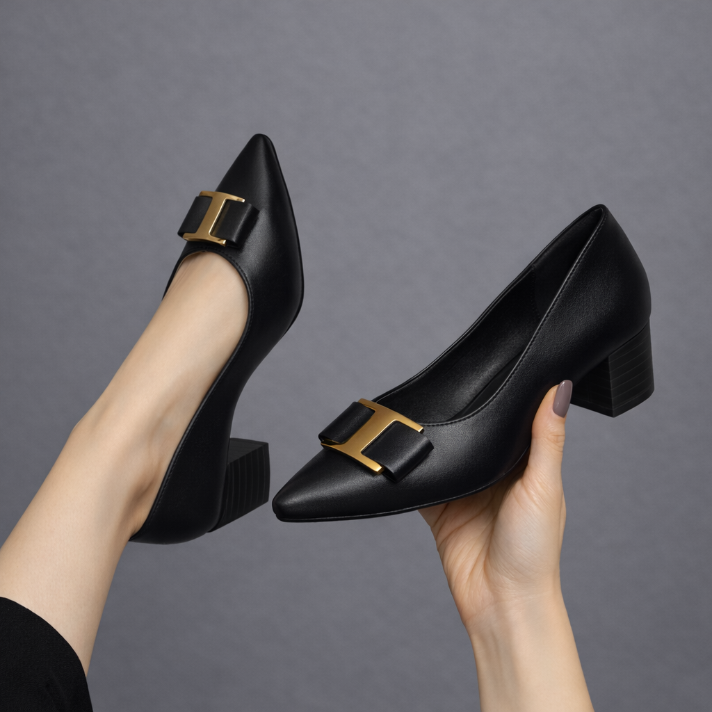 Hadeel - Zapatos De Tacón Grueso Y Punta Afilada Con Hebilla en Forma De Lazo