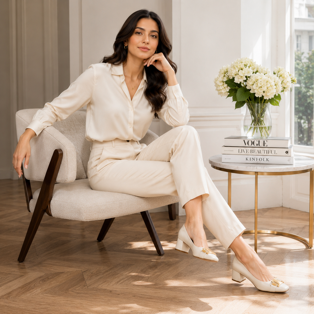 Hadeel - Zapatos De Tacón Grueso Y Punta Afilada Con Hebilla en Forma De Lazo