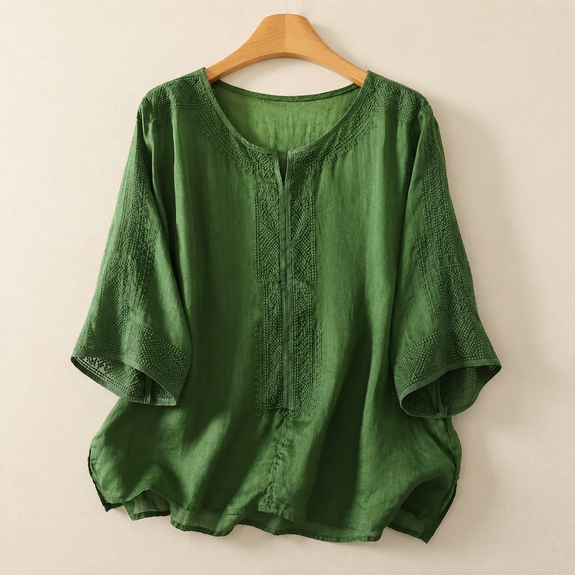 Zaanfi - Blusa De Lino Bordada
