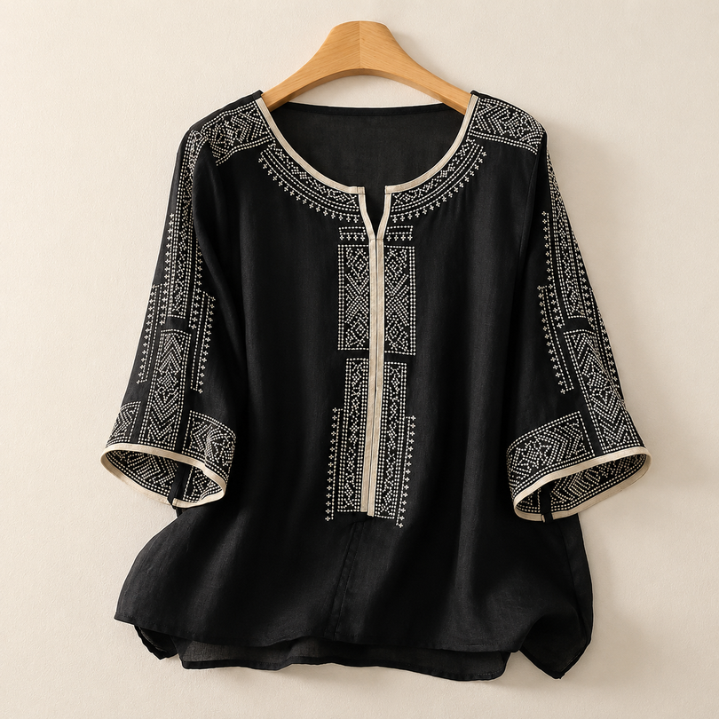 Zaanfi - Blusa De Lino Bordada