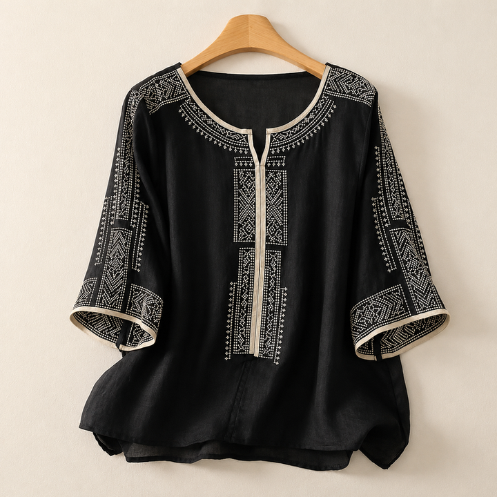 Zaanfi - Blusa De Lino Bordada
