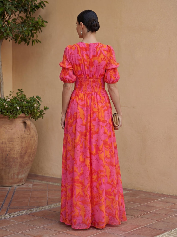 Zinnia - Vestido Largo Con Estampado Floral Y Cuello en V