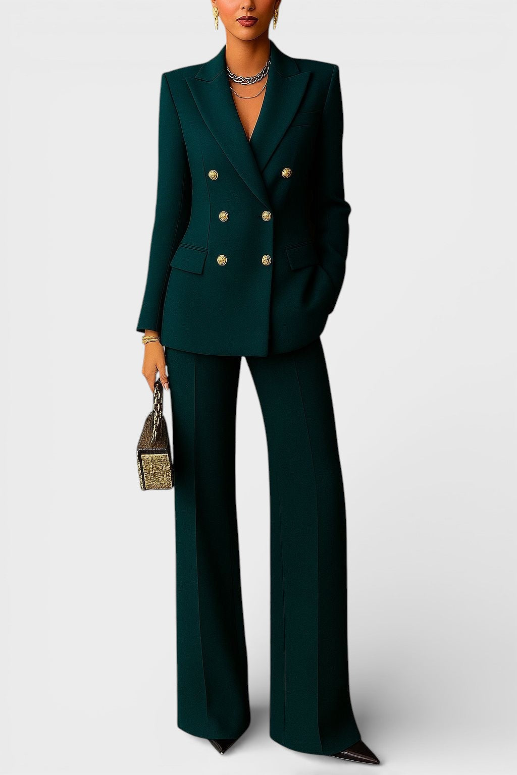 Kalyn - Blazer Cruzado y Pantalones De Pierna Ancha