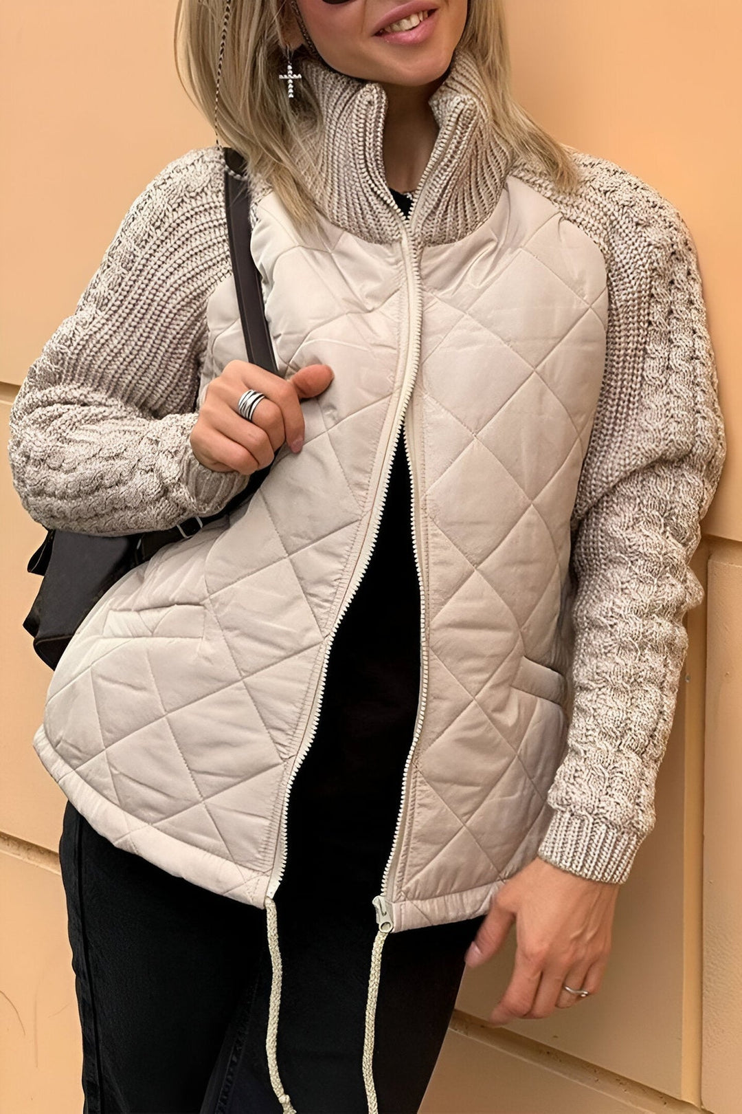 Leonarda - Chaqueta de Punto con Cremallera y Patchwork