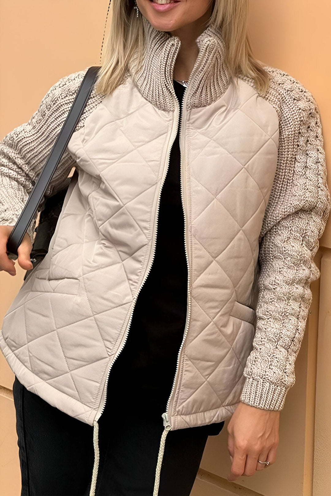 Leonarda - Chaqueta de Punto con Cremallera y Patchwork