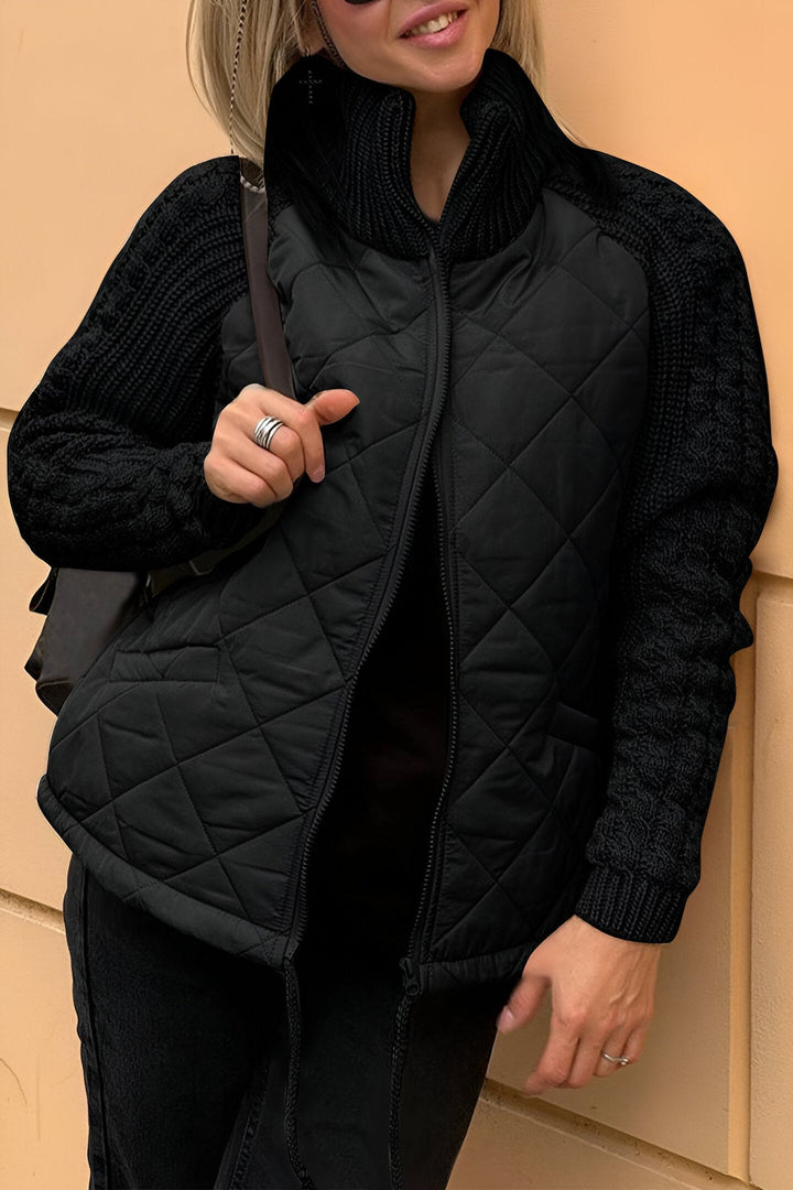 Leonarda - Chaqueta de Punto con Cremallera y Patchwork