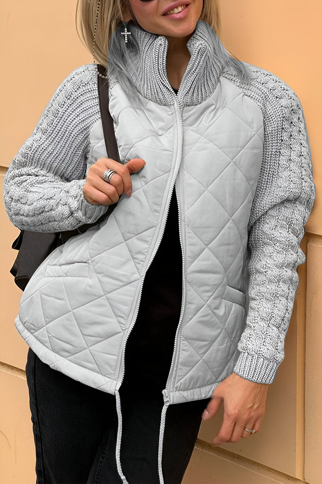 Leonarda - Chaqueta de Punto con Cremallera y Patchwork