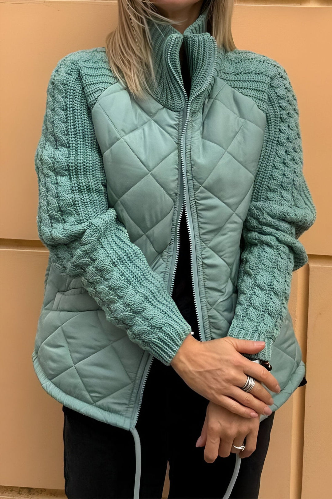 Leonarda - Chaqueta de Punto con Cremallera y Patchwork