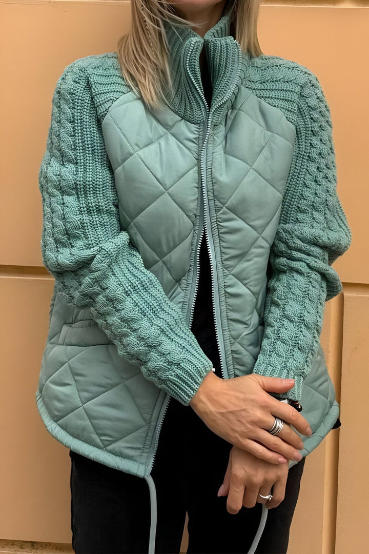 Leonarda - Chaqueta de Punto con Cremallera y Patchwork