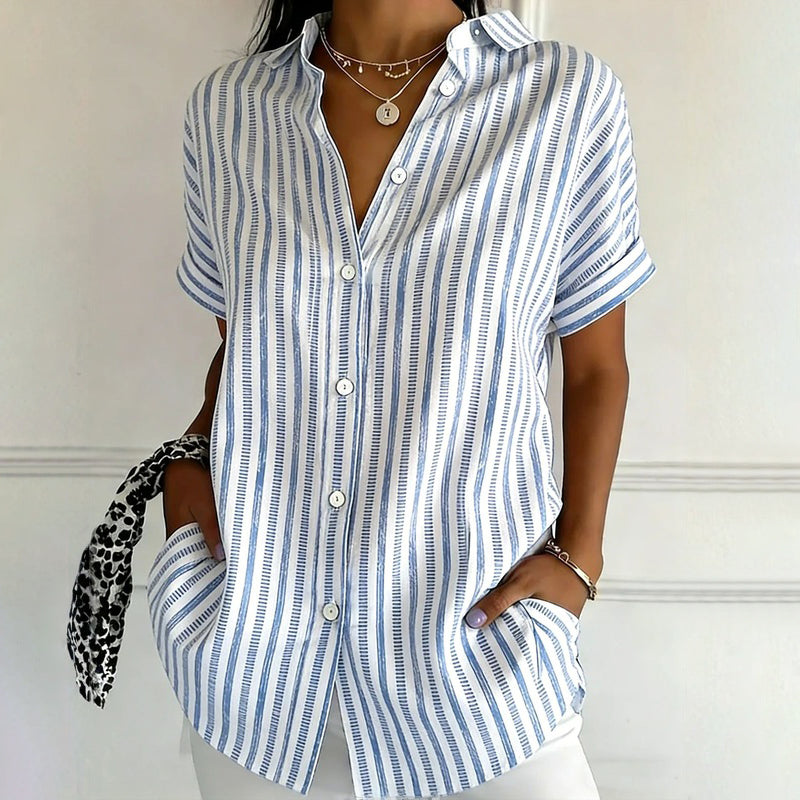 Alishia - Blusa Informal a Rayas Con Botones