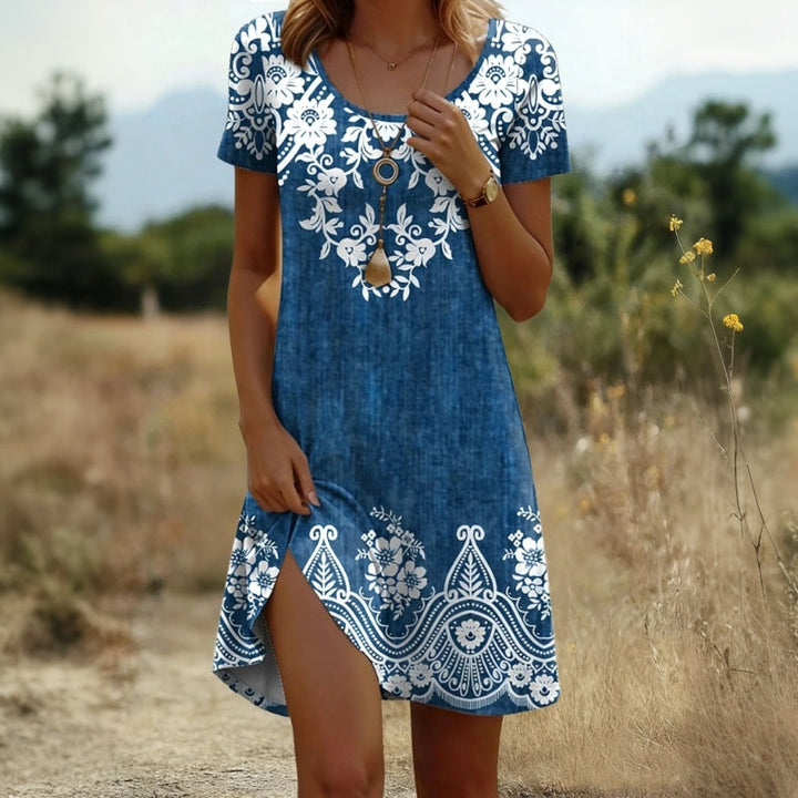 Alexise - Vestido de Manga Corta con Estampado Floral