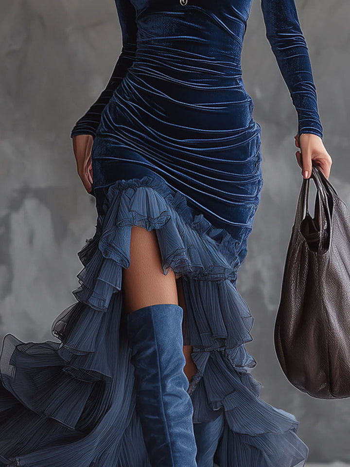 Fiana - Vestido Largo De Terciopelo Con Elegantes Pliegues